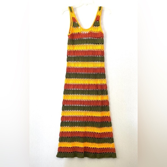 Zara Multi-coloured Striped Crochet Knit Midi Maxi Dress - Picture 6 of 14